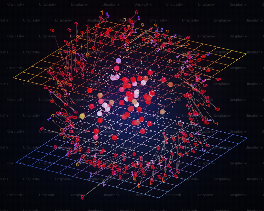 A 3D graph with colorful nodes.