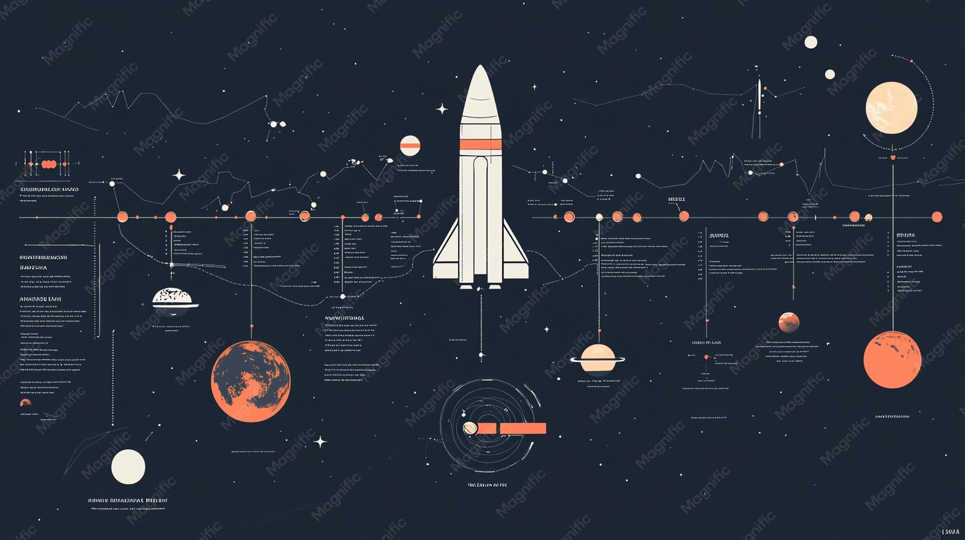 A detailed infographic illustrating the history of space travel with a ...